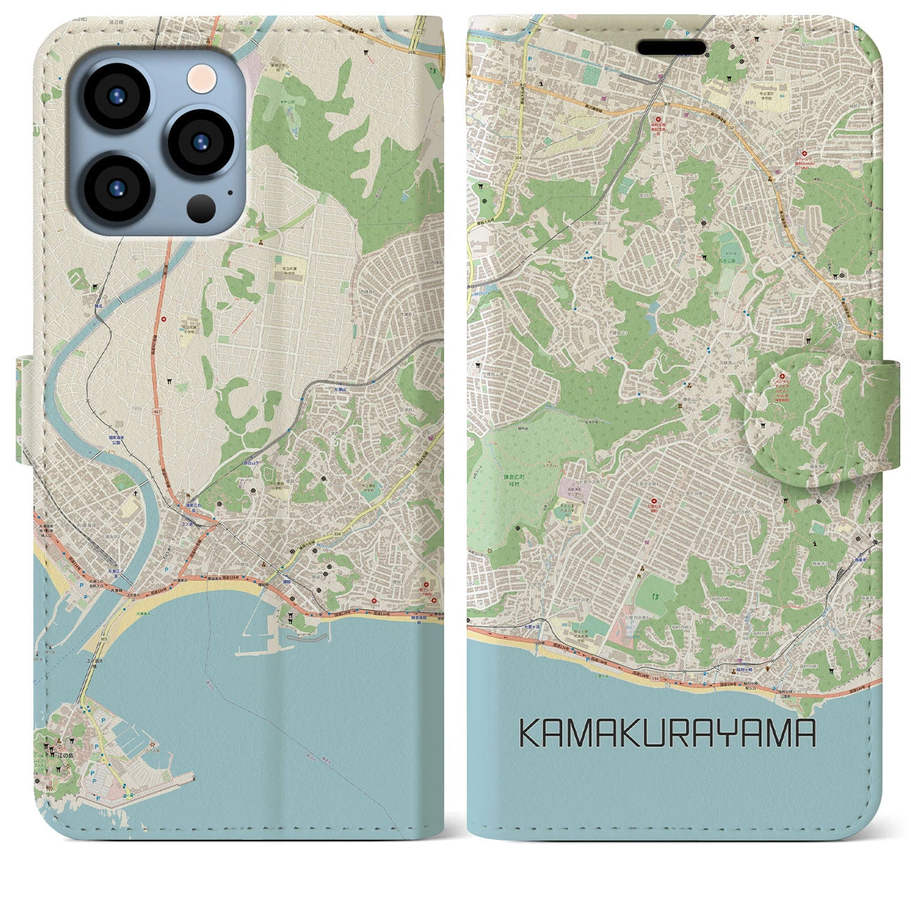 【鎌倉山】地図柄iPhoneケース（手帳両面タイプ・ナチュラル）iPhone 13 Pro Max 用