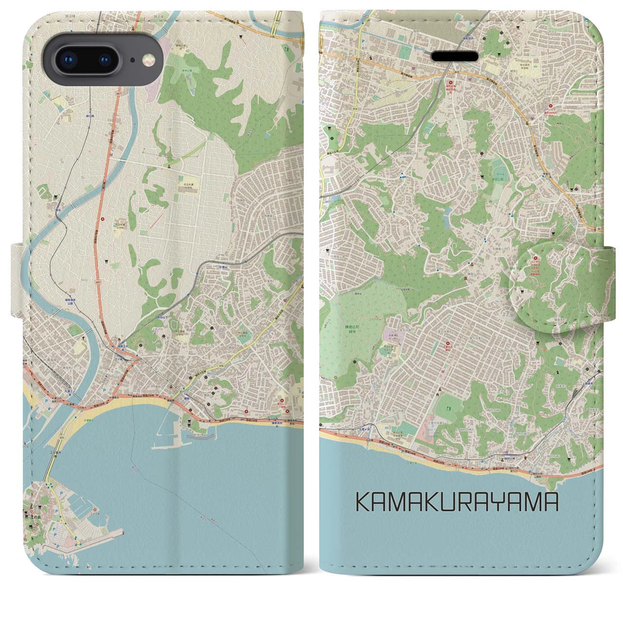 【鎌倉山】地図柄iPhoneケース（手帳両面タイプ・ナチュラル）iPhone 8Plus /7Plus / 6sPlus / 6Plus 用