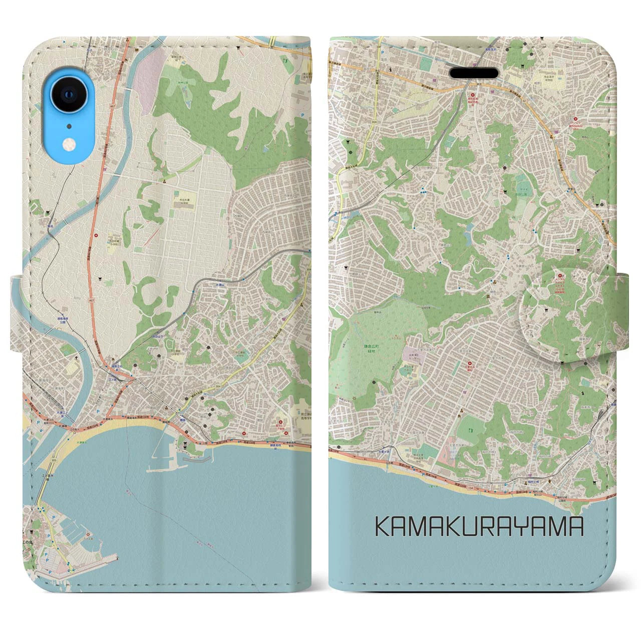 【鎌倉山】地図柄iPhoneケース（手帳両面タイプ・ナチュラル）iPhone XR 用