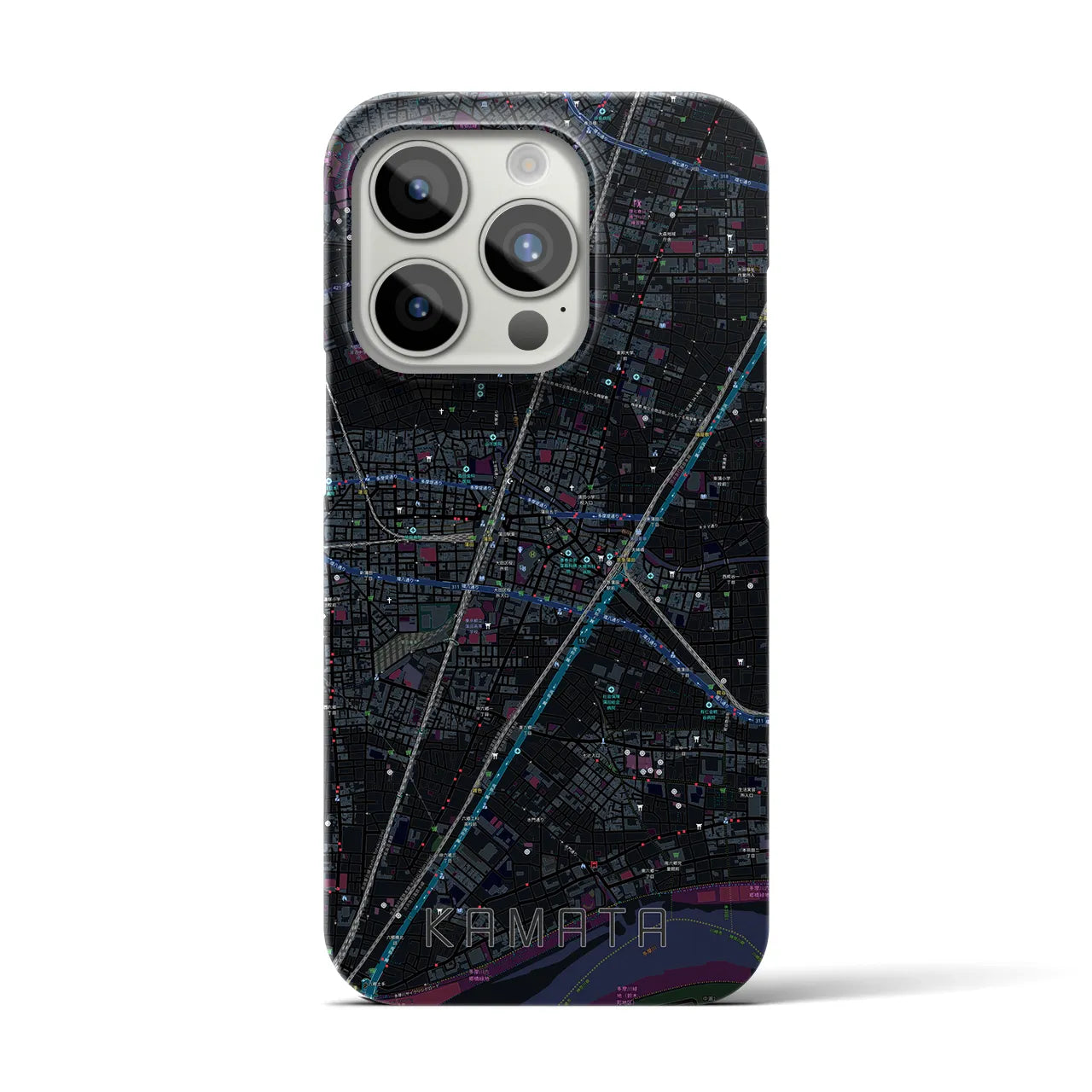 【蒲田】地図柄iPhoneケース（バックカバータイプ・ブラック）iPhone 15 Pro 用