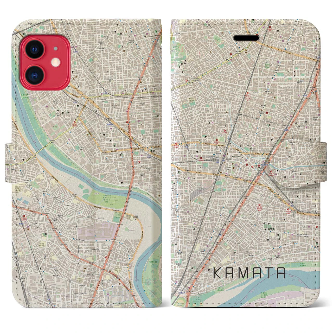 【蒲田】地図柄iPhoneケース（手帳両面タイプ・ナチュラル）iPhone 11 用