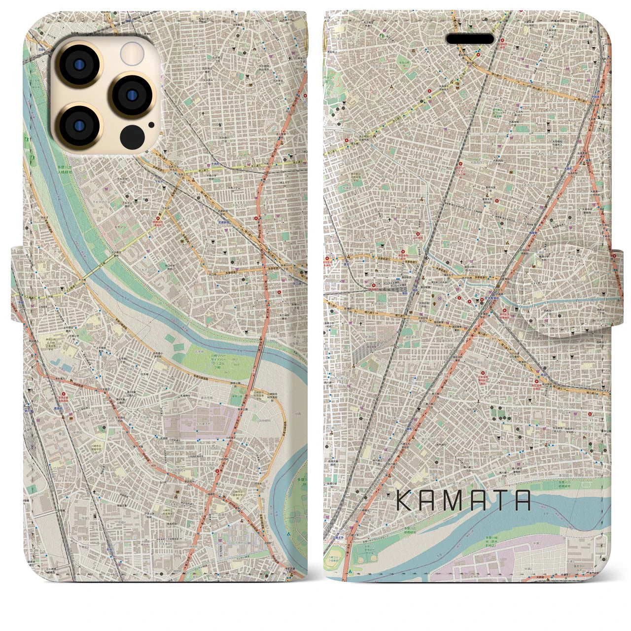 【蒲田】地図柄iPhoneケース（手帳両面タイプ・ナチュラル）iPhone 12 Pro Max 用