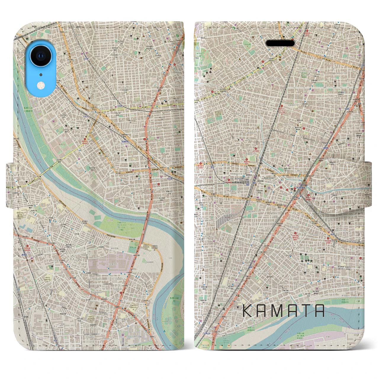 【蒲田】地図柄iPhoneケース（手帳両面タイプ・ナチュラル）iPhone XR 用