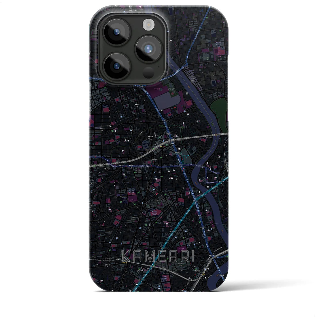 【亀有】地図柄iPhoneケース（バックカバータイプ・ブラック）iPhone 15 Pro Max 用