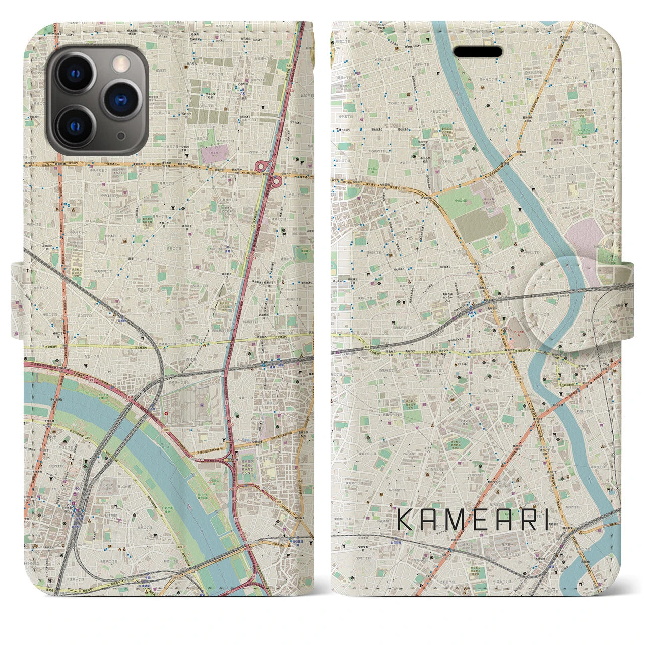 【亀有】地図柄iPhoneケース（手帳両面タイプ・ナチュラル）iPhone 11 Pro Max 用