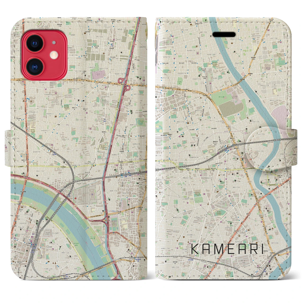 【亀有】地図柄iPhoneケース（手帳両面タイプ・ナチュラル）iPhone 11 用