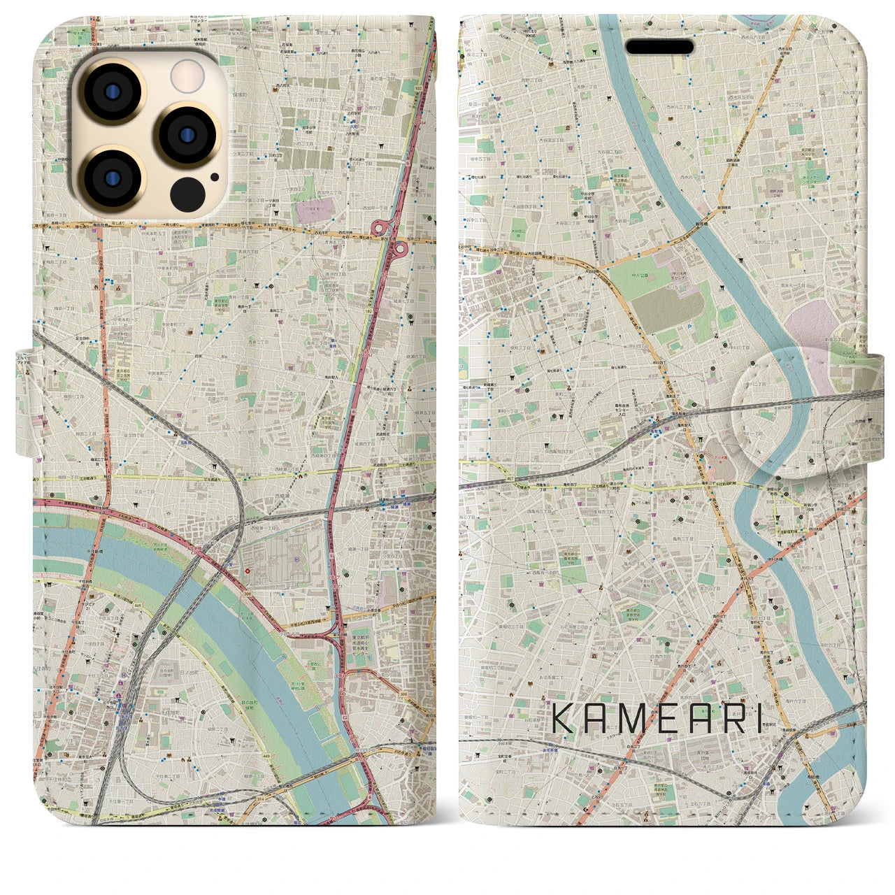 【亀有】地図柄iPhoneケース（手帳両面タイプ・ナチュラル）iPhone 12 Pro Max 用