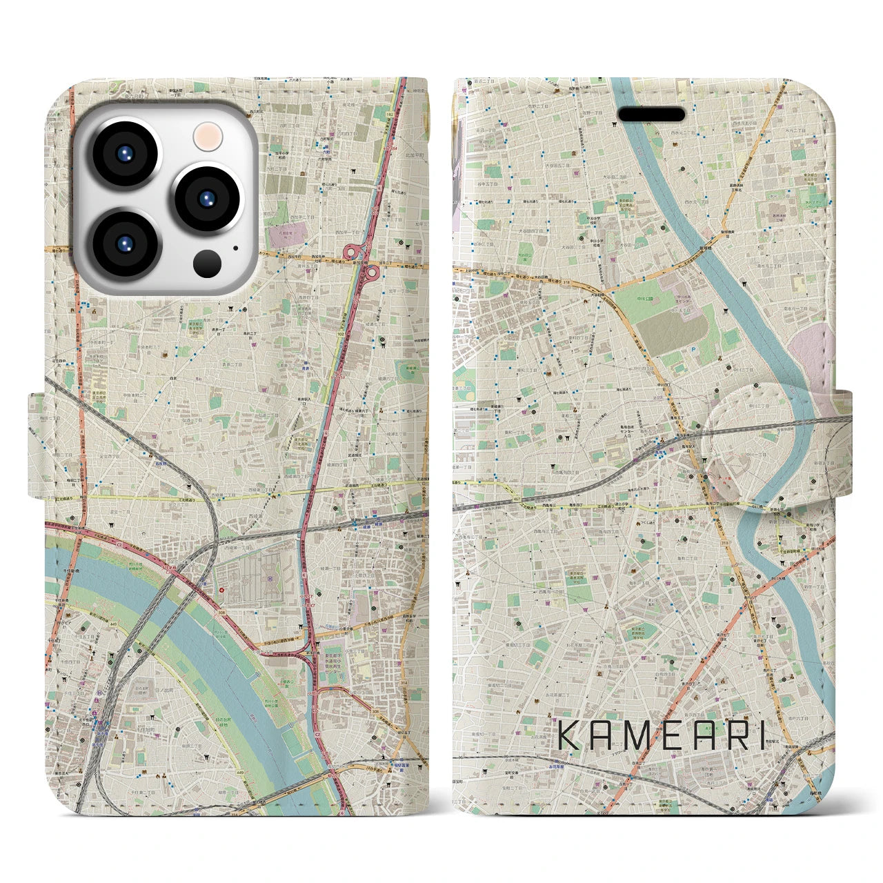 【亀有】地図柄iPhoneケース（手帳両面タイプ・ナチュラル）iPhone 13 Pro 用