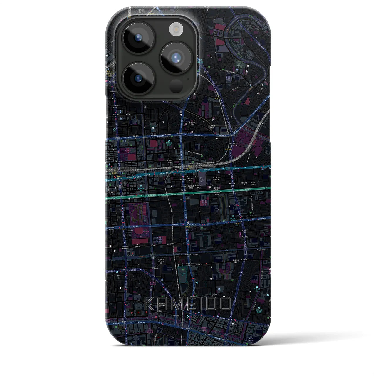 【亀戸】地図柄iPhoneケース（バックカバータイプ・ブラック）iPhone 15 Pro Max 用