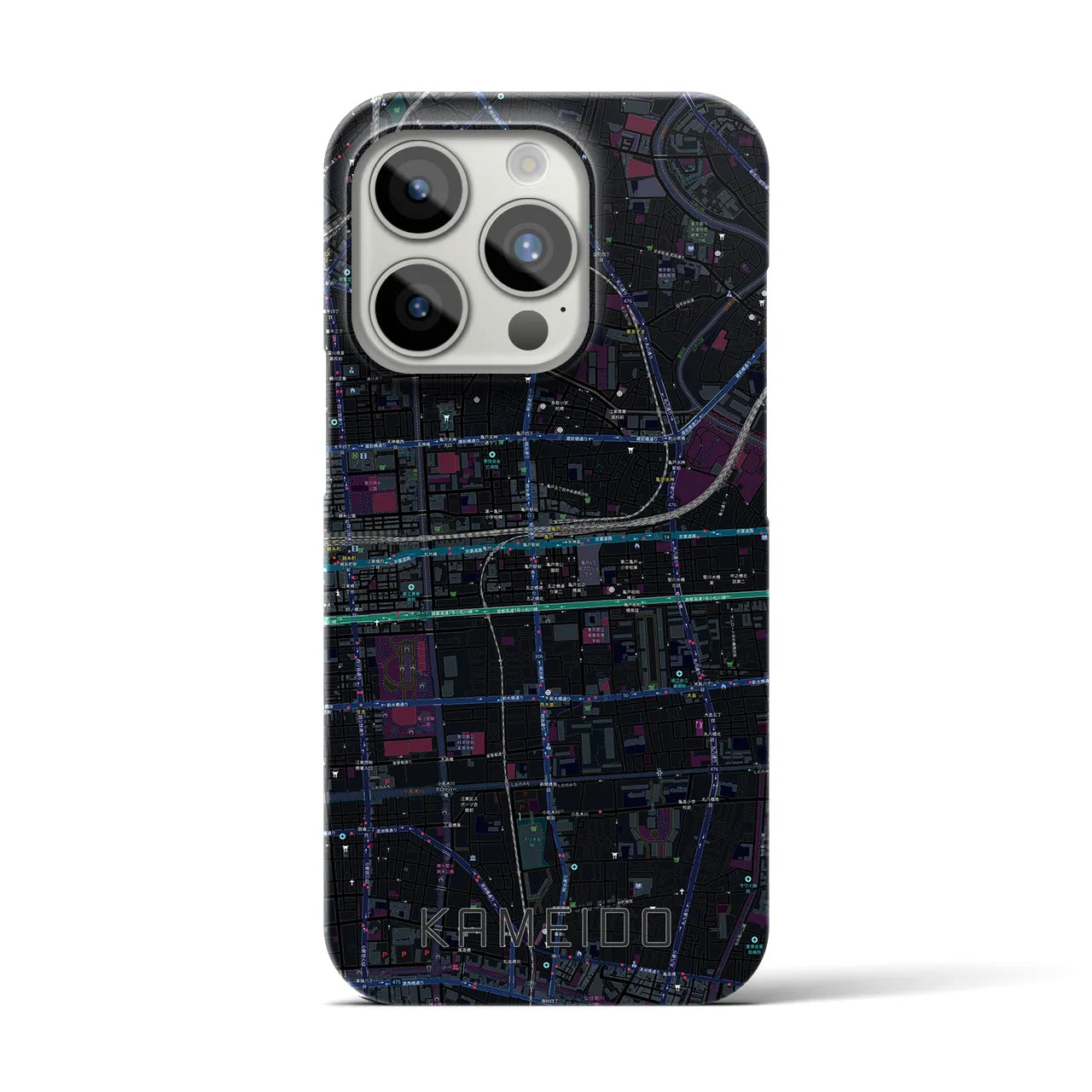 【亀戸】地図柄iPhoneケース（バックカバータイプ・ブラック）iPhone 15 Pro 用