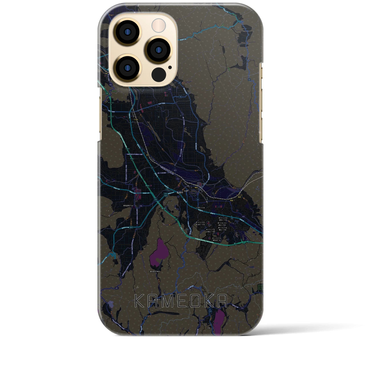 【亀岡】地図柄iPhoneケース（バックカバータイプ・ブラック）iPhone 12 Pro Max 用