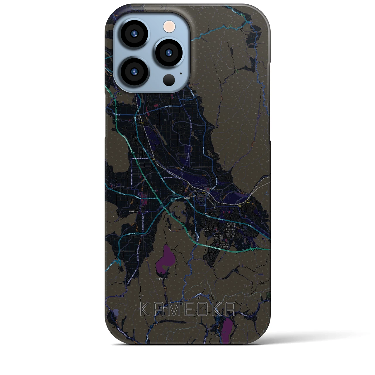 【亀岡】地図柄iPhoneケース（バックカバータイプ・ブラック）iPhone 13 Pro Max 用