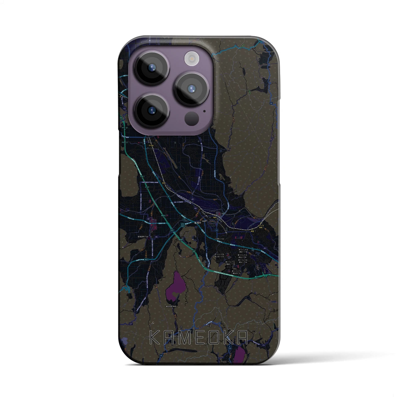 【亀岡】地図柄iPhoneケース（バックカバータイプ・ブラック）iPhone 14 Pro 用