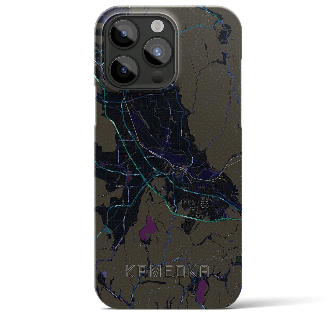 【亀岡】地図柄iPhoneケース（バックカバータイプ・ブラック）iPhone 15 Pro Max 用