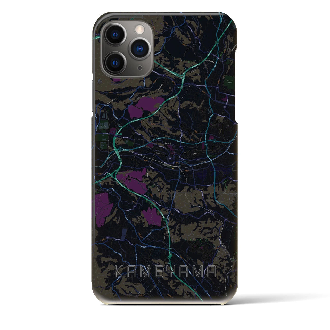 【亀山】地図柄iPhoneケース（バックカバータイプ・ブラック）iPhone 11 Pro Max 用