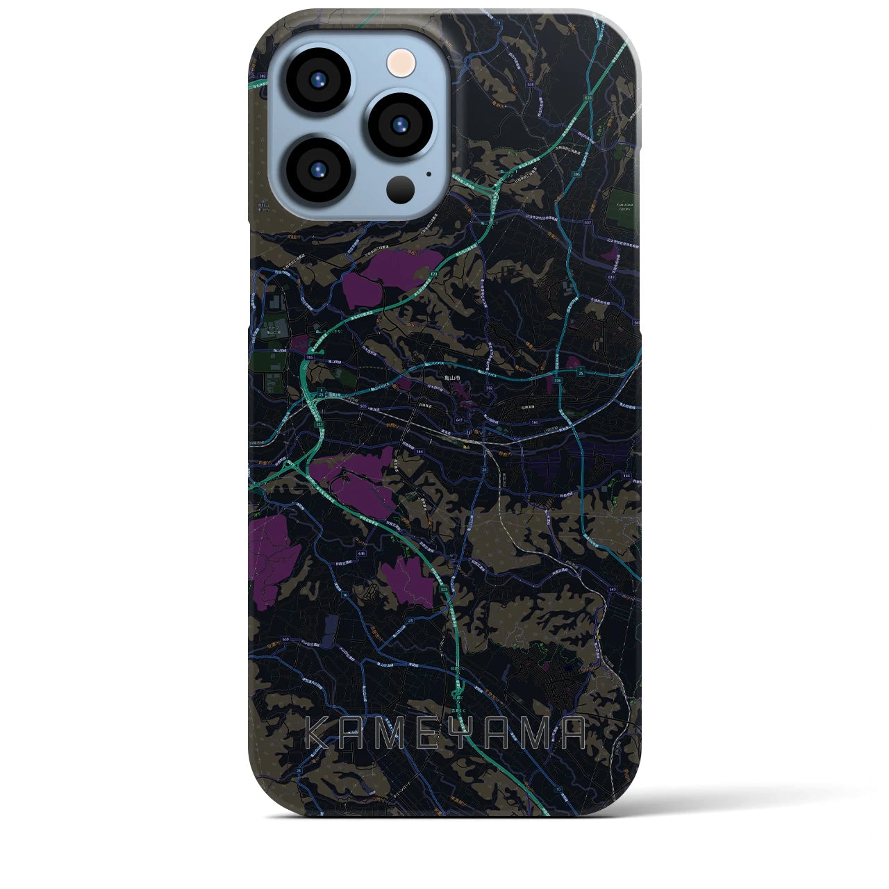 【亀山】地図柄iPhoneケース（バックカバータイプ・ブラック）iPhone 13 Pro Max 用