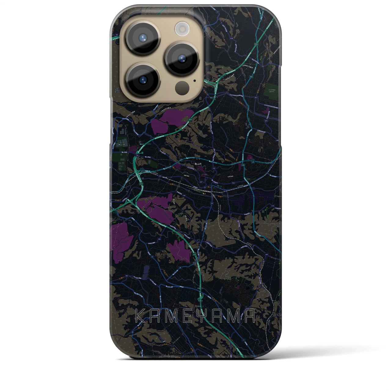 【亀山】地図柄iPhoneケース（バックカバータイプ・ブラック）iPhone 14 Pro Max 用