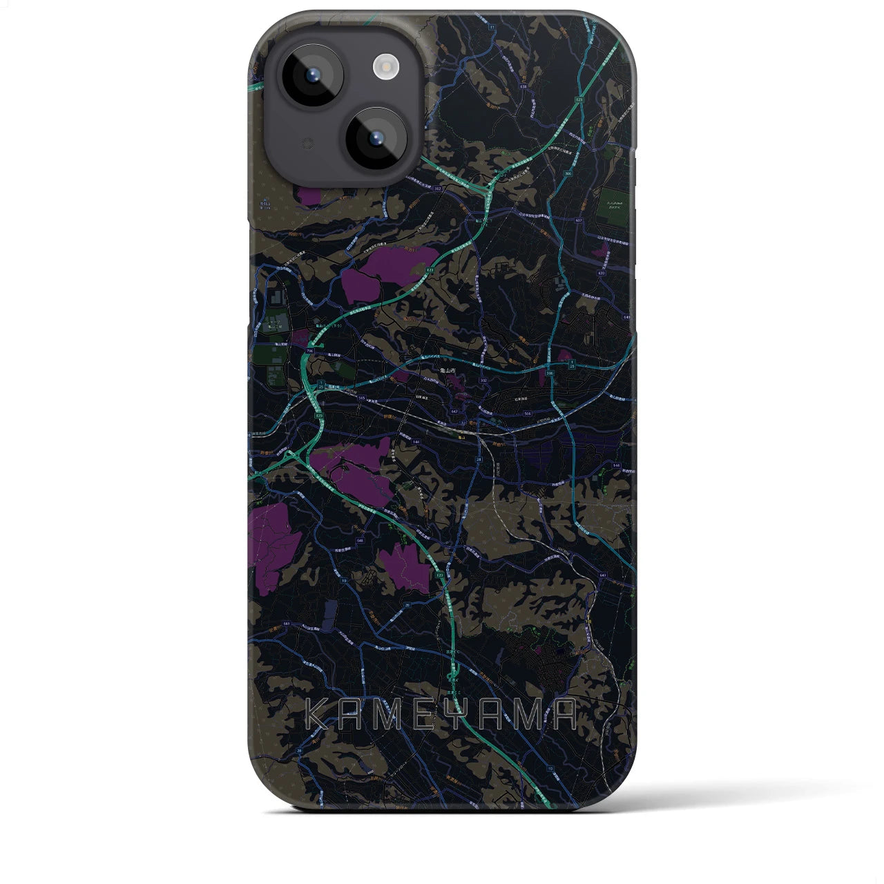 【亀山】地図柄iPhoneケース（バックカバータイプ・ブラック）iPhone 14 Plus 用