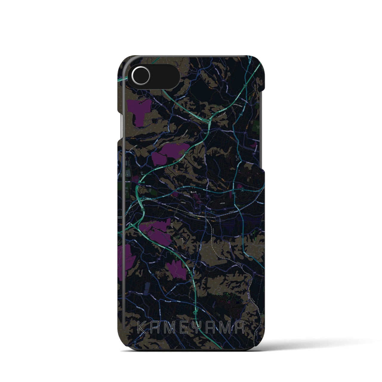 【亀山】地図柄iPhoneケース（バックカバータイプ・ブラック）iPhone SE（第3 / 第2世代） / 8 / 7 / 6s / 6 用