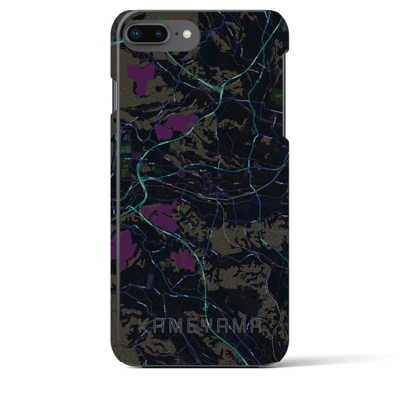【亀山】地図柄iPhoneケース（バックカバータイプ・ブラック）iPhone 8Plus /7Plus / 6sPlus / 6Plus 用