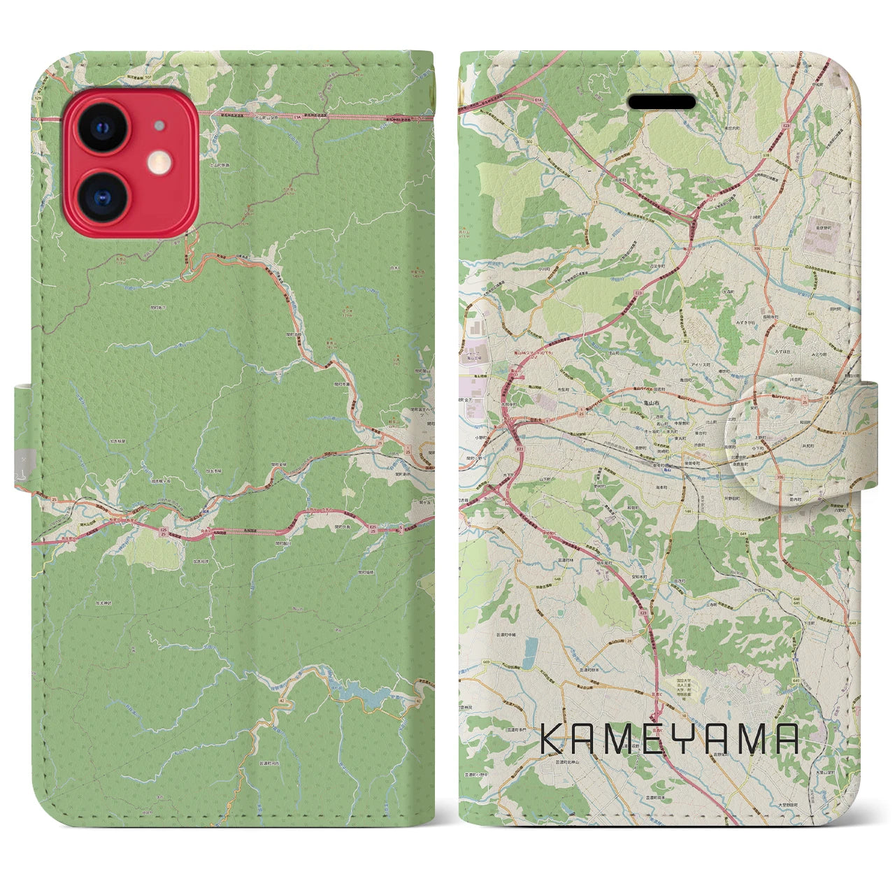 【亀山】地図柄iPhoneケース（手帳両面タイプ・ナチュラル）iPhone 11 用