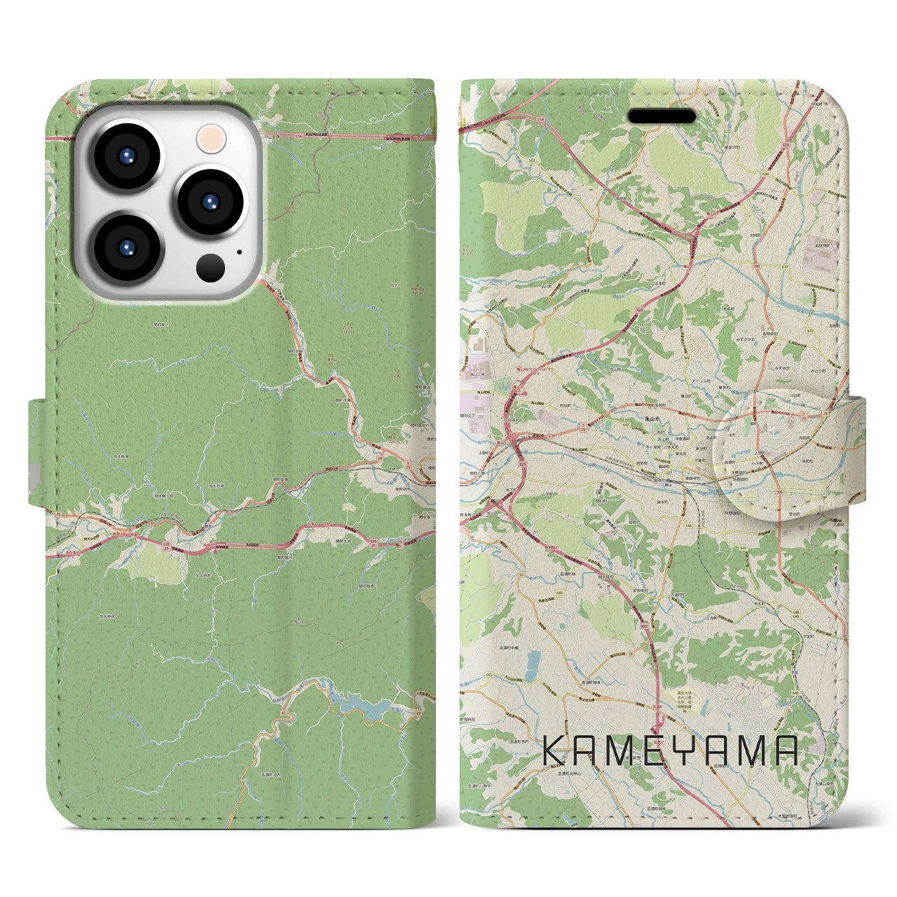 【亀山】地図柄iPhoneケース（手帳両面タイプ・ナチュラル）iPhone 13 Pro 用