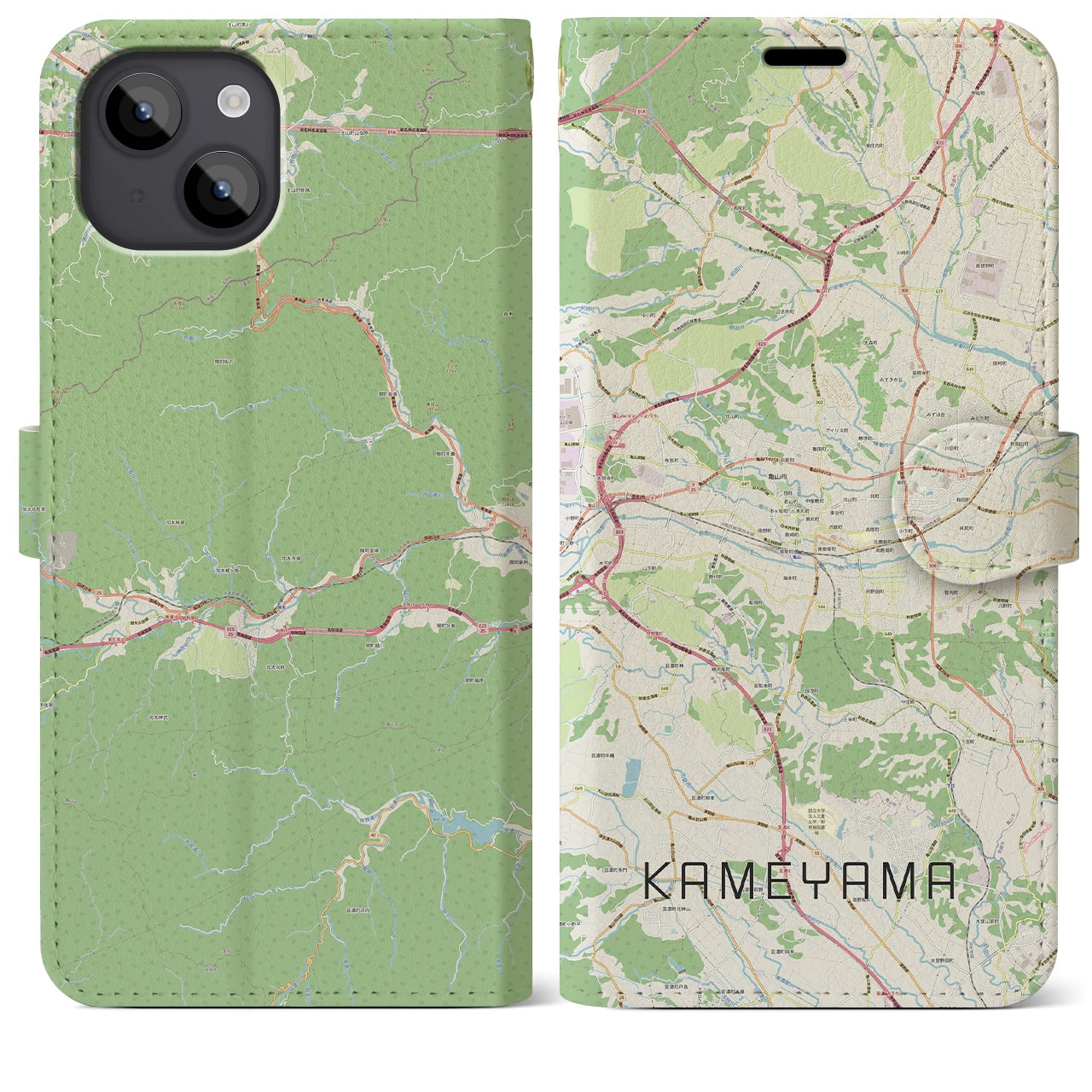 【亀山】地図柄iPhoneケース（手帳両面タイプ・ナチュラル）iPhone 14 Plus 用