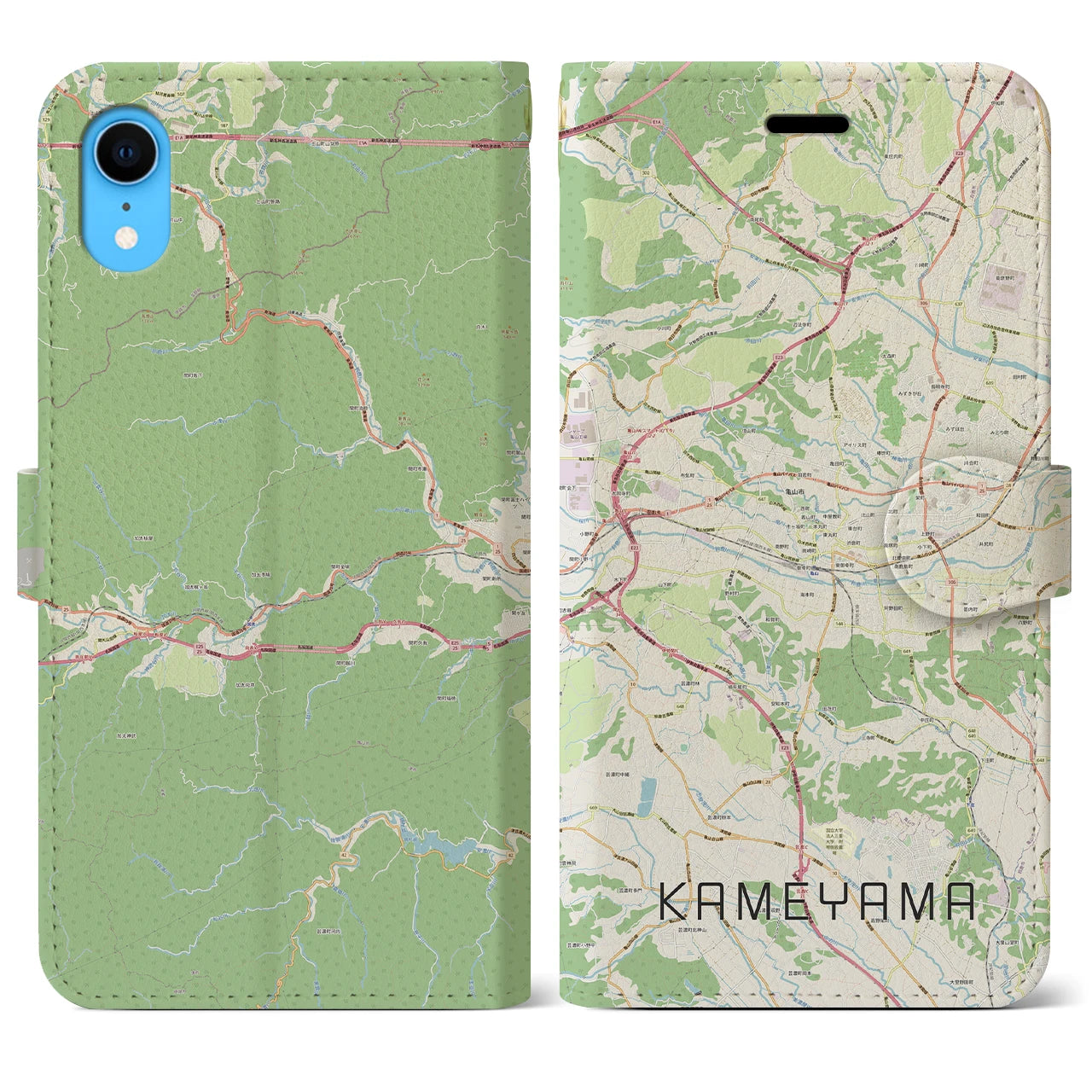 【亀山】地図柄iPhoneケース（手帳両面タイプ・ナチュラル）iPhone XR 用