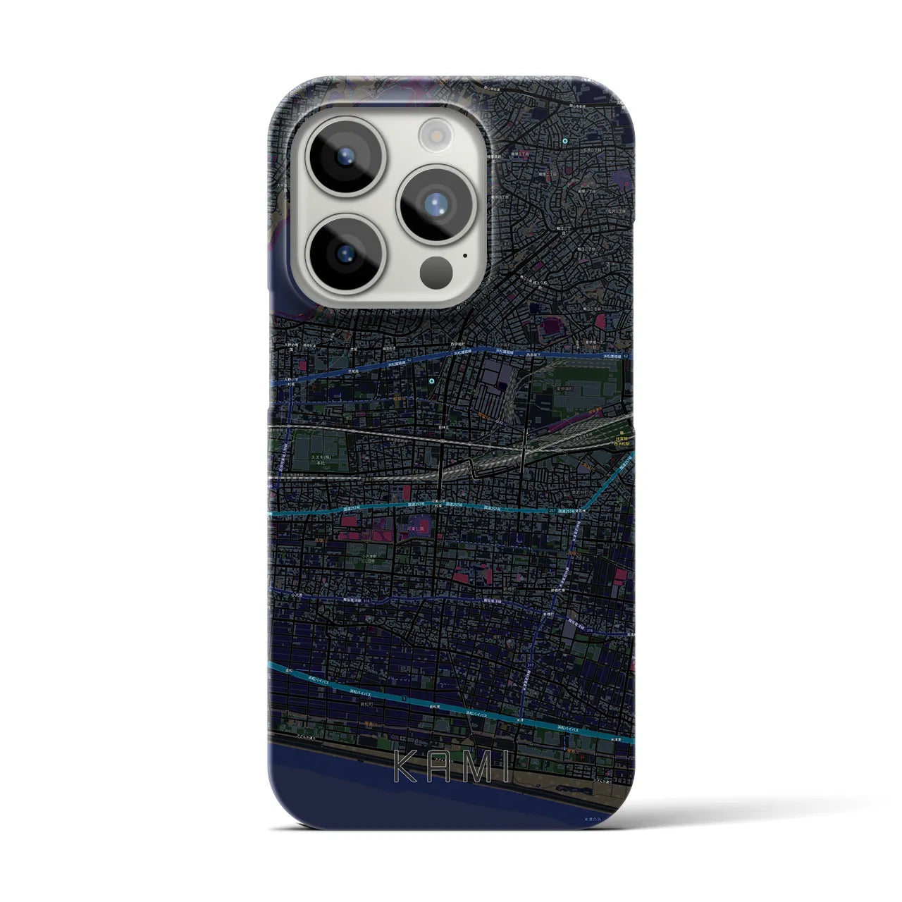 【可美】地図柄iPhoneケース（バックカバータイプ・ブラック）iPhone 15 Pro 用