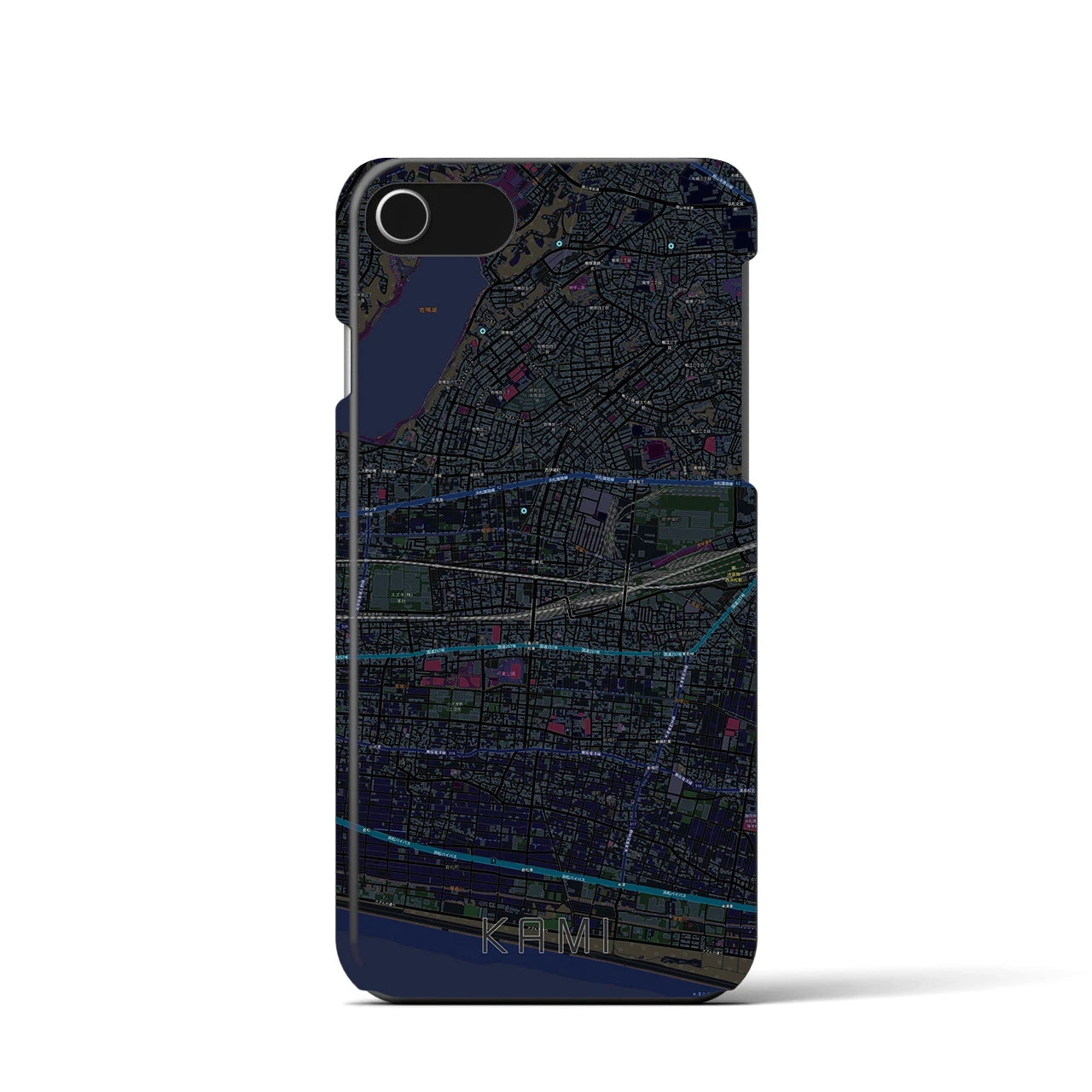 【可美】地図柄iPhoneケース（バックカバータイプ・ブラック）iPhone SE（第3 / 第2世代） / 8 / 7 / 6s / 6 用