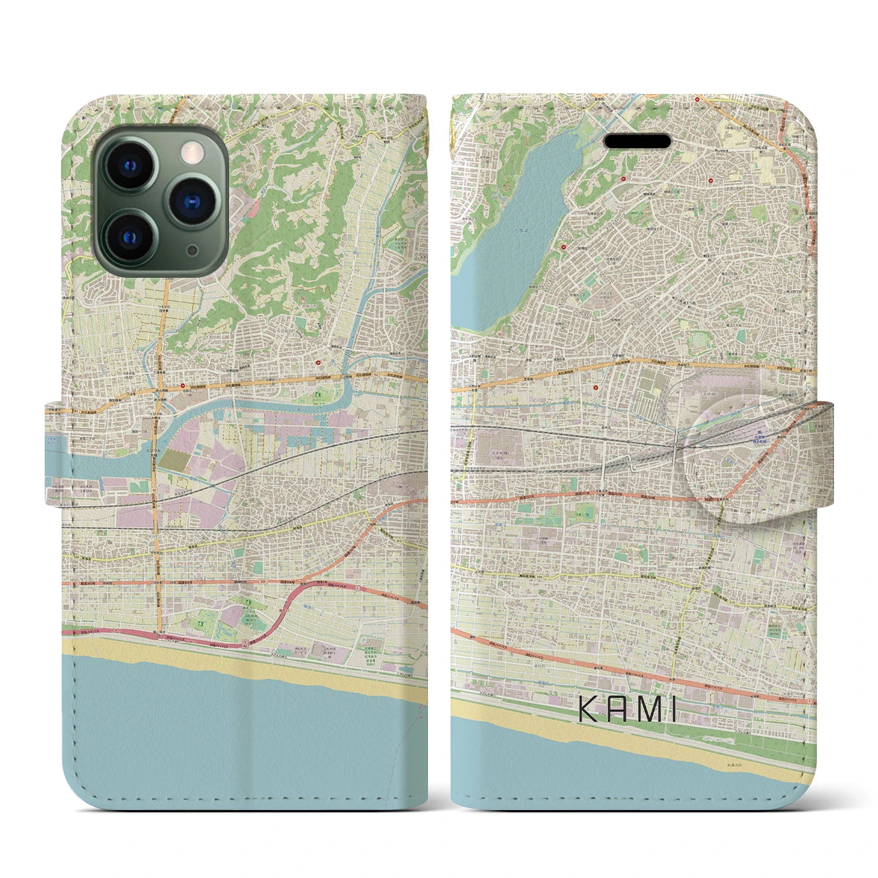 【可美】地図柄iPhoneケース（手帳両面タイプ・ナチュラル）iPhone 11 Pro 用