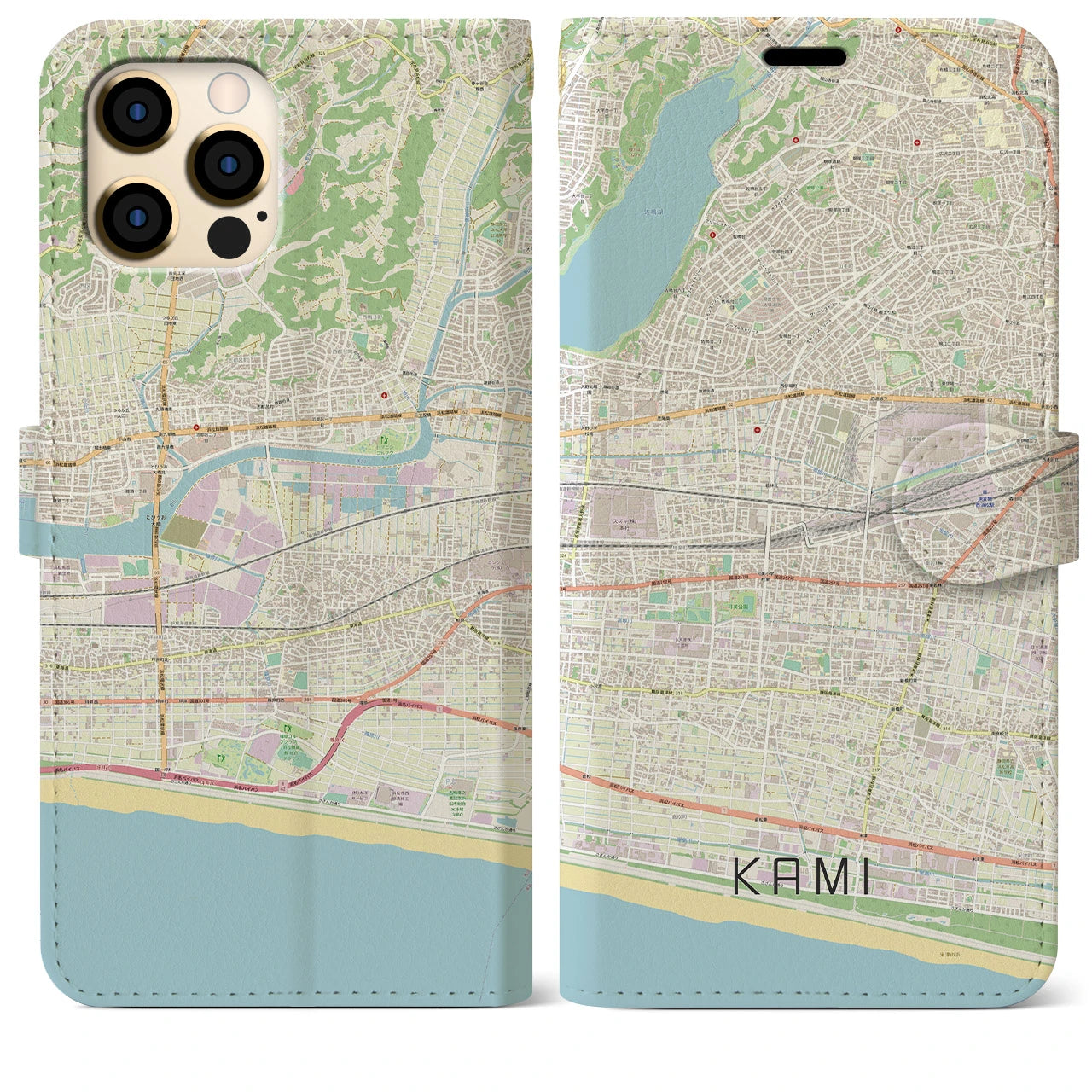 【可美】地図柄iPhoneケース（手帳両面タイプ・ナチュラル）iPhone 12 Pro Max 用