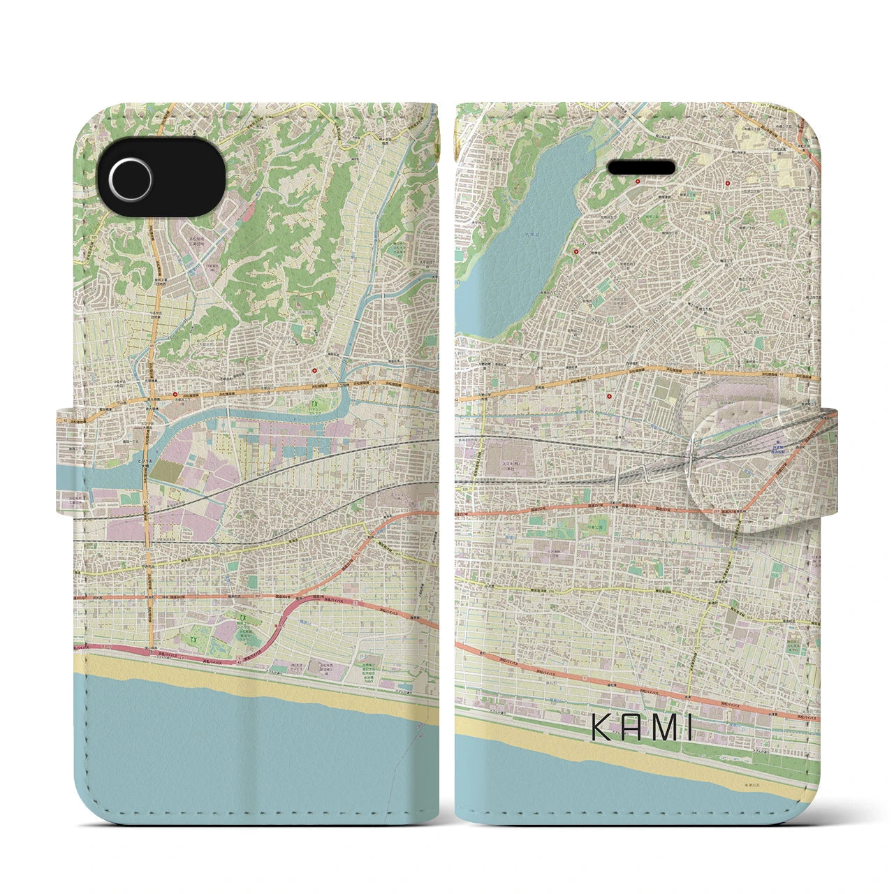 【可美】地図柄iPhoneケース（手帳両面タイプ・ナチュラル）iPhone SE（第3 / 第2世代） / 8 / 7 / 6s / 6 用