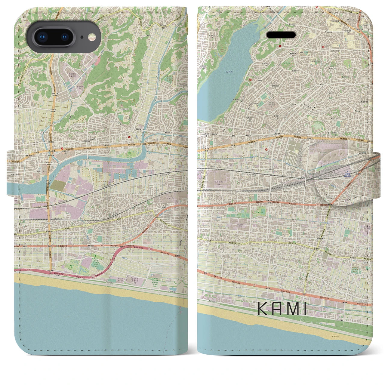【可美】地図柄iPhoneケース（手帳両面タイプ・ナチュラル）iPhone 8Plus /7Plus / 6sPlus / 6Plus 用
