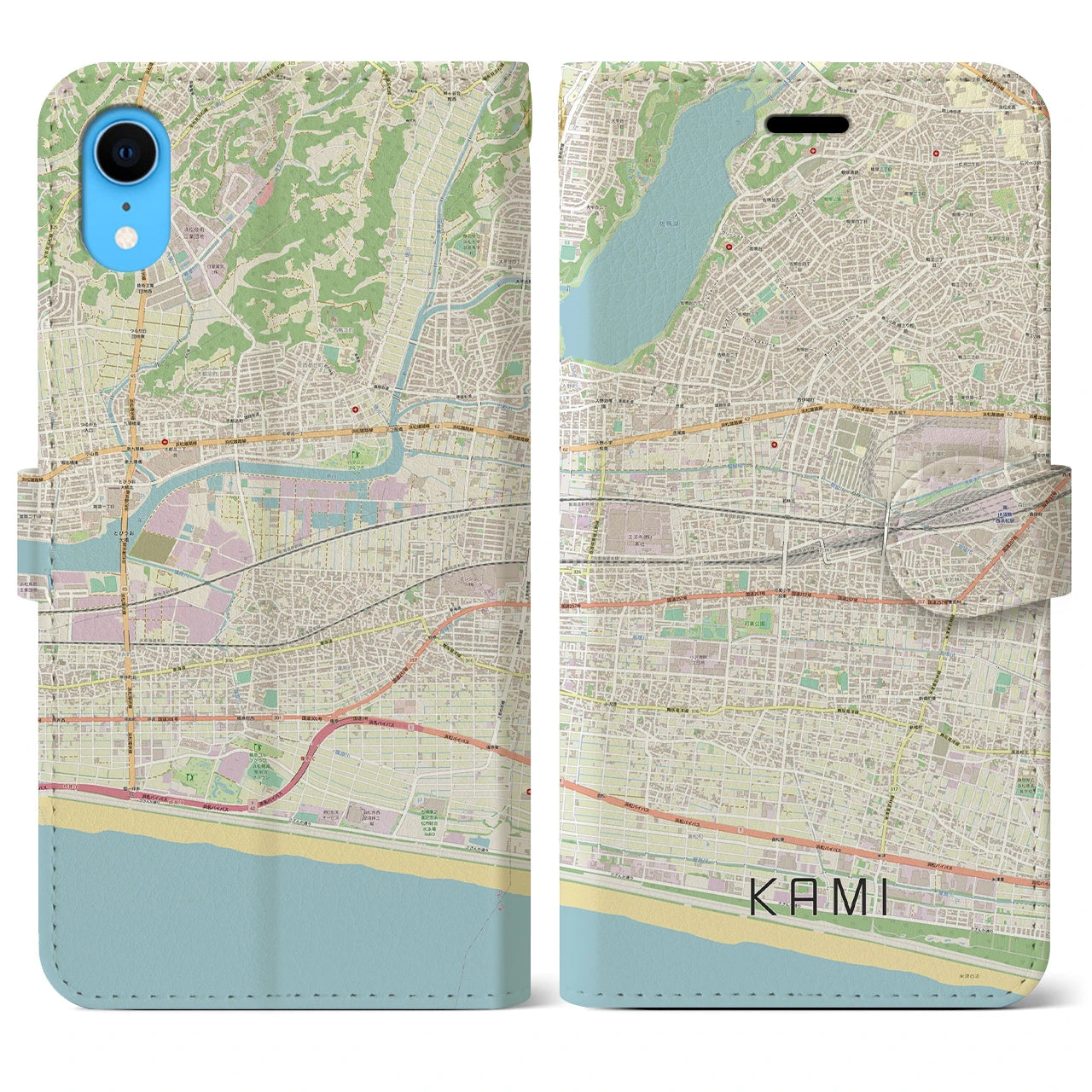 【可美】地図柄iPhoneケース（手帳両面タイプ・ナチュラル）iPhone XR 用