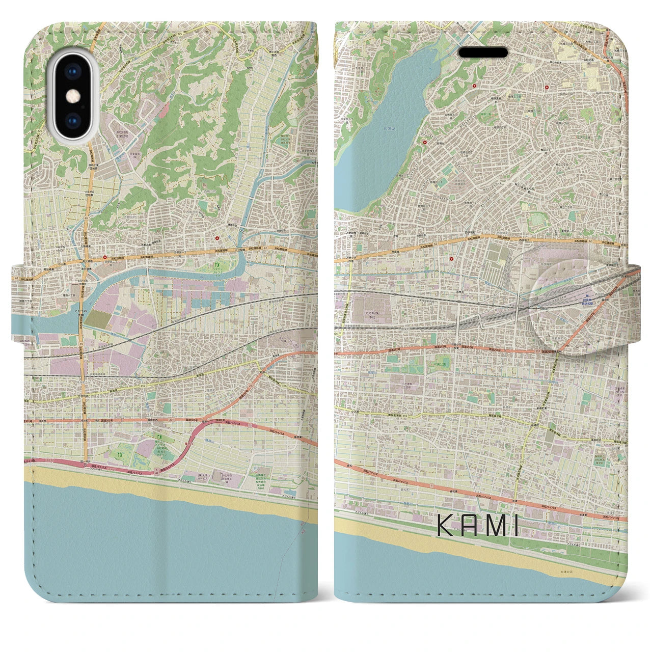 【可美】地図柄iPhoneケース（手帳両面タイプ・ナチュラル）iPhone XS Max 用