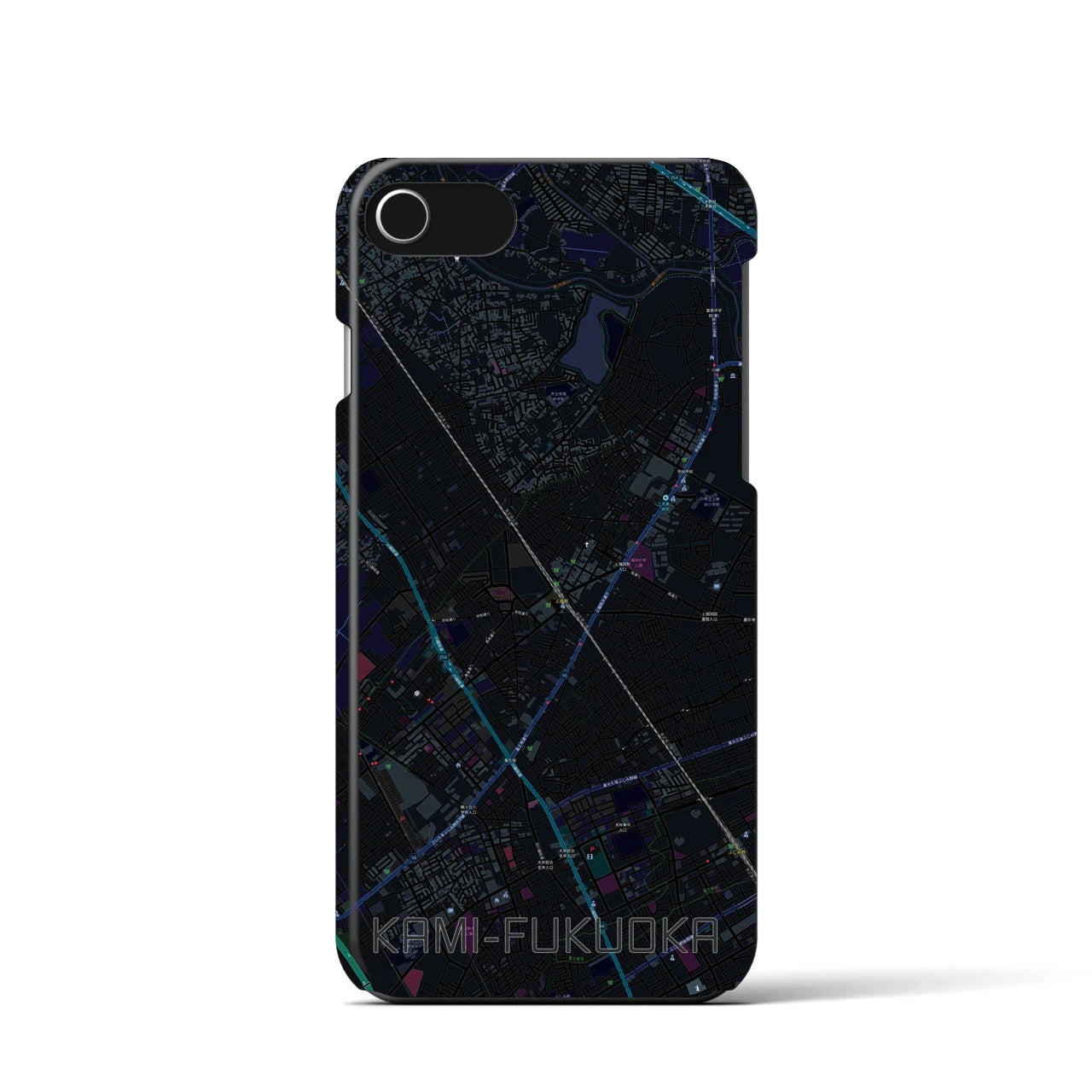 【上福岡】地図柄iPhoneケース（バックカバータイプ・ブラック）iPhone SE（第3 / 第2世代） / 8 / 7 / 6s / 6 用
