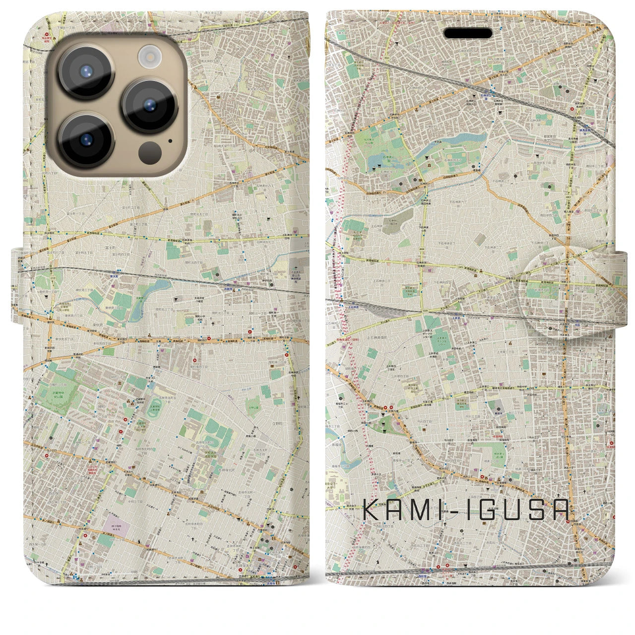 【上井草】地図柄iPhoneケース（手帳両面タイプ・ナチュラル）iPhone 14 Pro Max 用