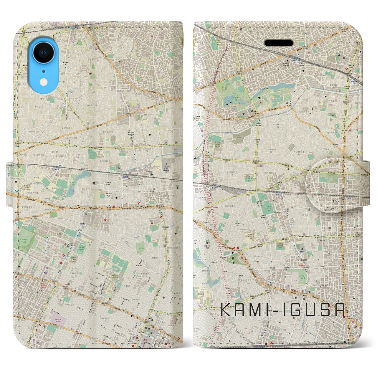 【上井草】地図柄iPhoneケース（手帳両面タイプ・ナチュラル）iPhone XR 用