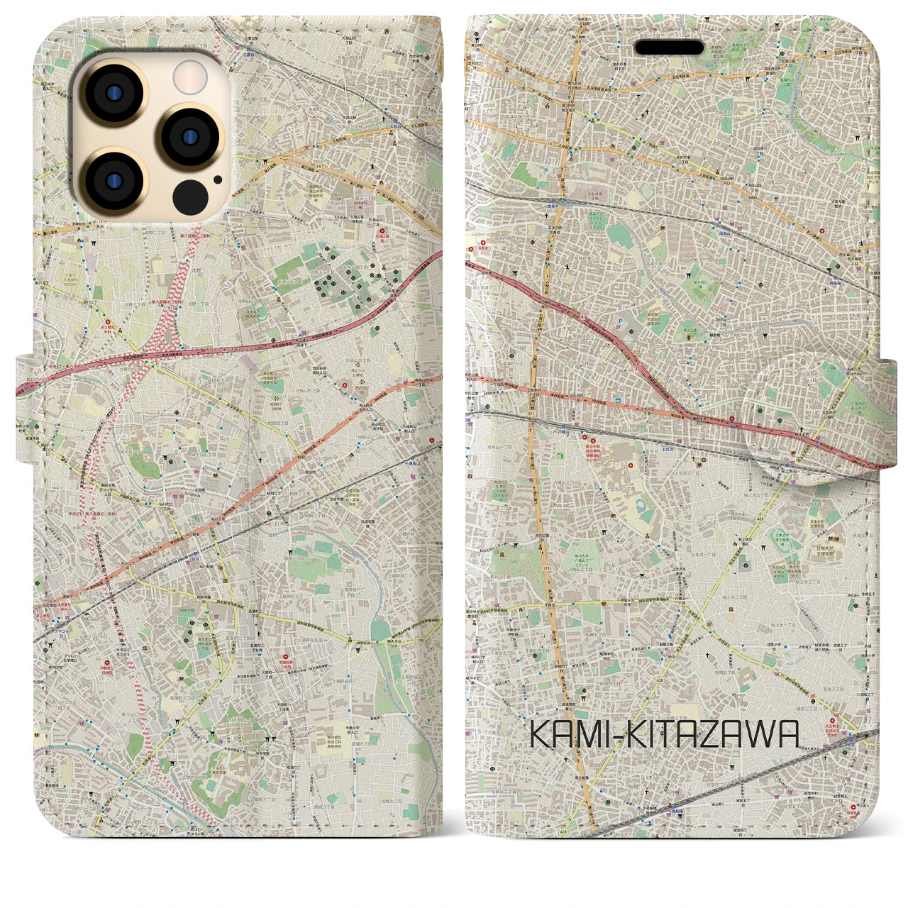 【上北沢】地図柄iPhoneケース（手帳両面タイプ・ナチュラル）iPhone 12 Pro Max 用