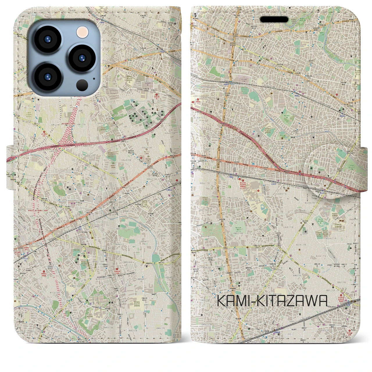 【上北沢】地図柄iPhoneケース（手帳両面タイプ・ナチュラル）iPhone 13 Pro Max 用