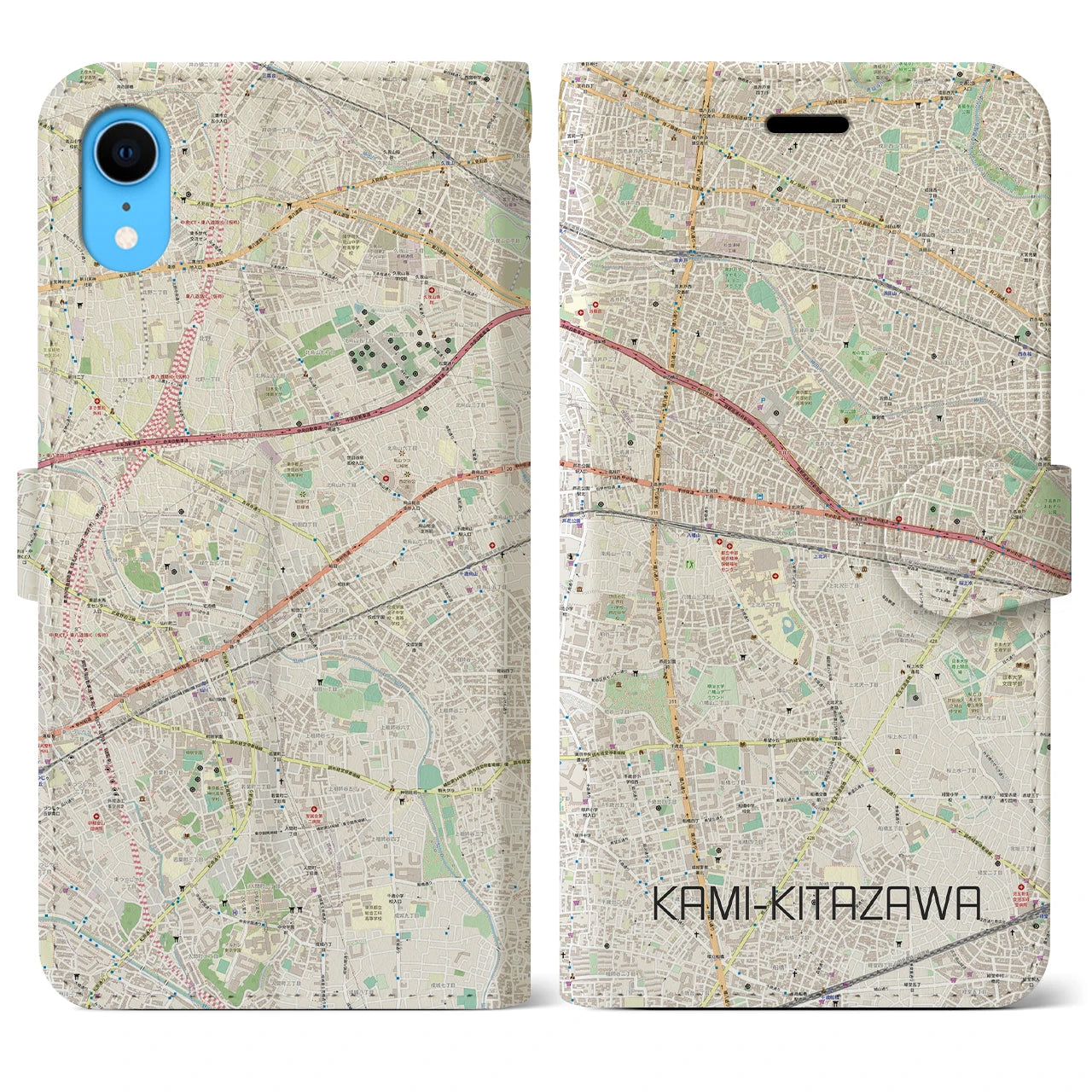 【上北沢】地図柄iPhoneケース（手帳両面タイプ・ナチュラル）iPhone XR 用