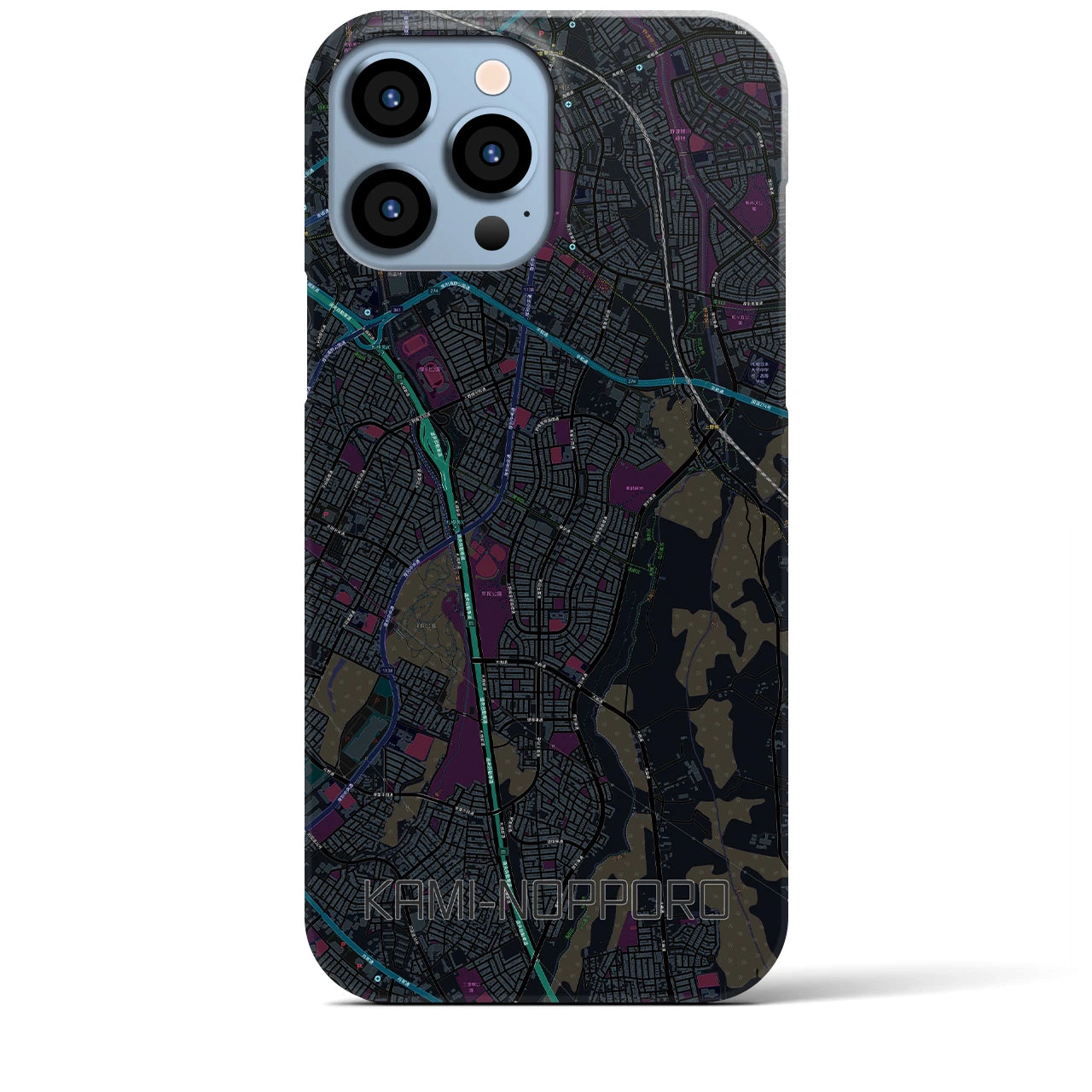 【上野幌】地図柄iPhoneケース（バックカバータイプ・ブラック）iPhone 13 Pro Max 用