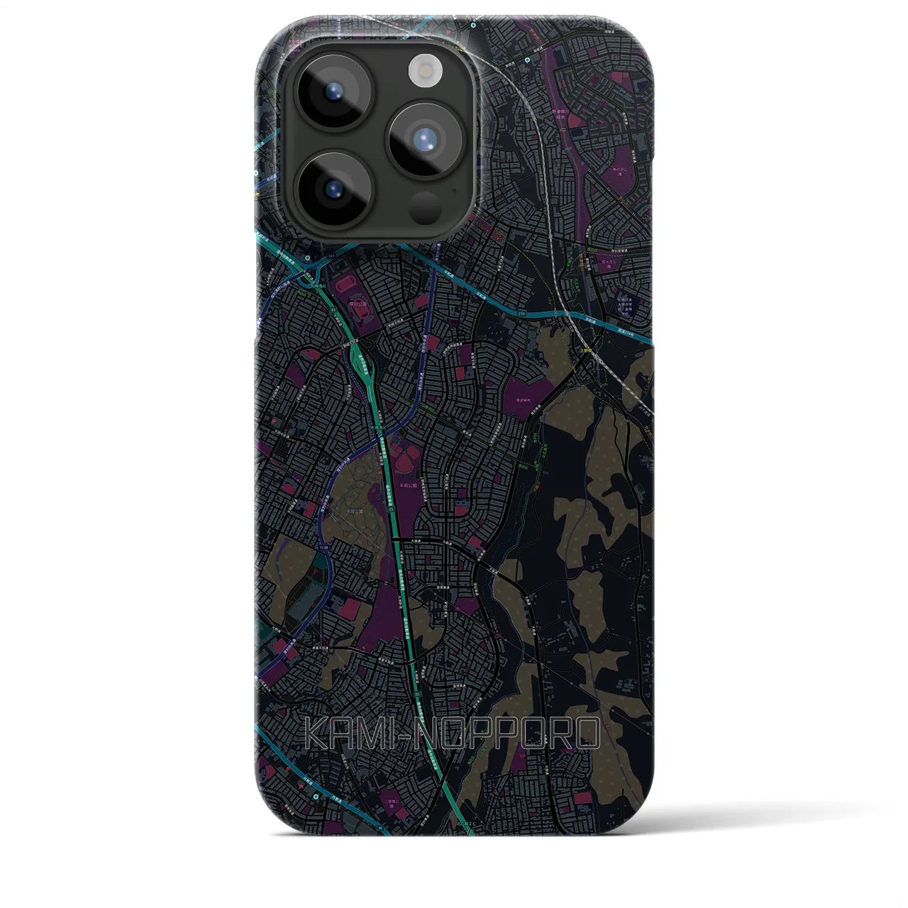 【上野幌】地図柄iPhoneケース（バックカバータイプ・ブラック）iPhone 15 Pro Max 用