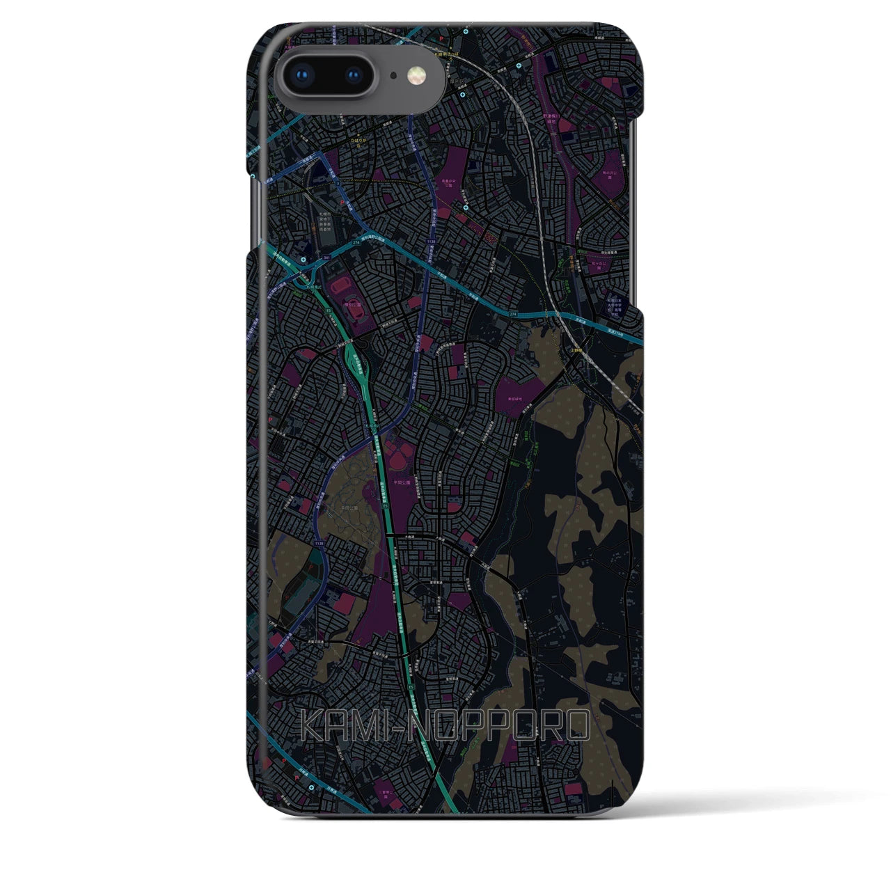 【上野幌】地図柄iPhoneケース（バックカバータイプ・ブラック）iPhone 8Plus /7Plus / 6sPlus / 6Plus 用