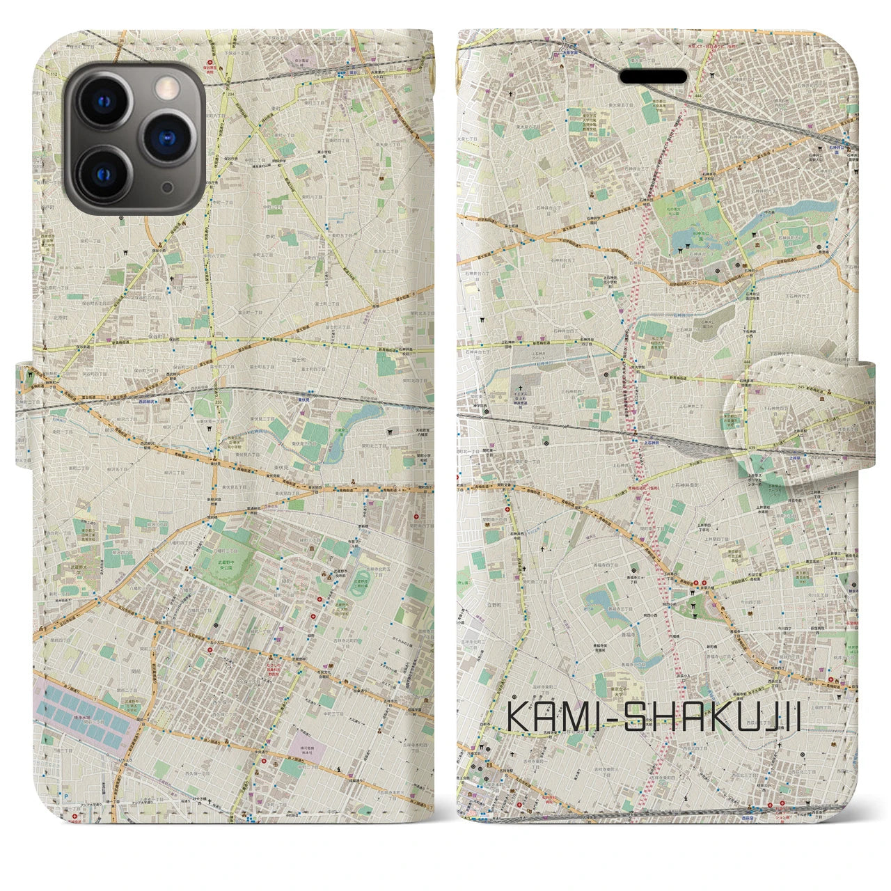 【上石神井】地図柄iPhoneケース（手帳両面タイプ・ナチュラル）iPhone 11 Pro Max 用