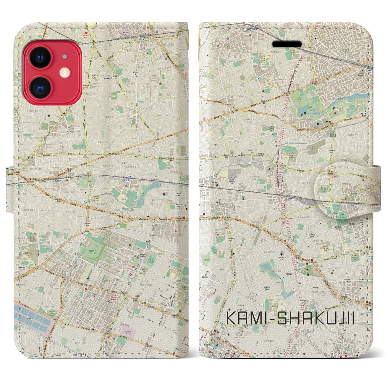 【上石神井】地図柄iPhoneケース（手帳両面タイプ・ナチュラル）iPhone 11 用