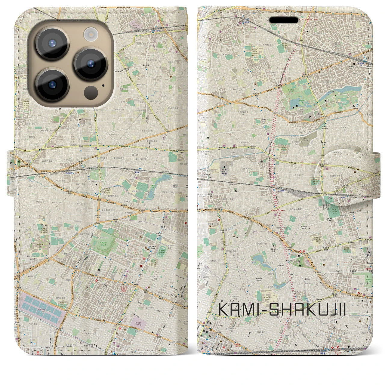【上石神井】地図柄iPhoneケース（手帳両面タイプ・ナチュラル）iPhone 14 Pro Max 用