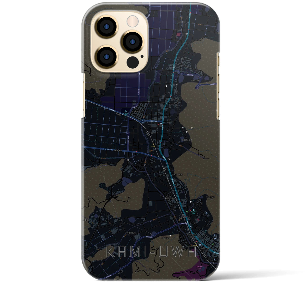 【上宇和】地図柄iPhoneケース（バックカバータイプ・ブラック）iPhone 12 Pro Max 用