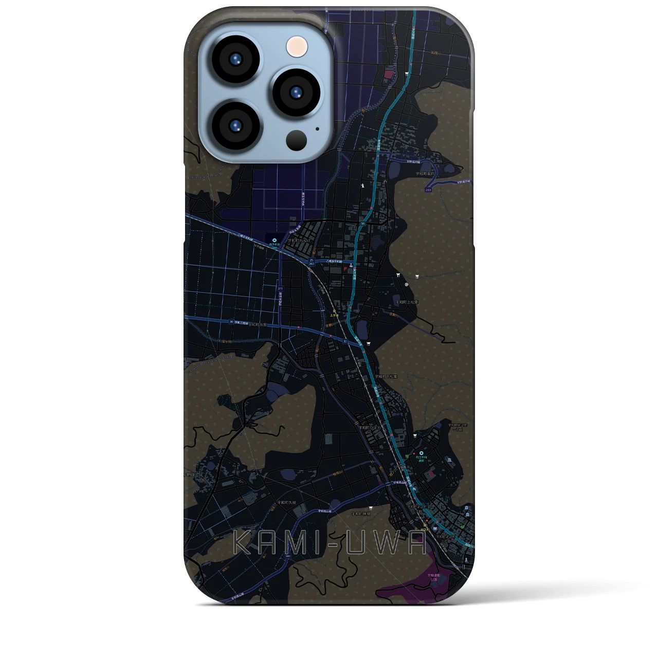 【上宇和】地図柄iPhoneケース（バックカバータイプ・ブラック）iPhone 13 Pro Max 用